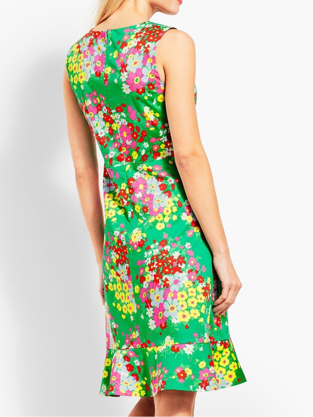 Talbots Bright‎ & Colorful Floral Shift Lined Sleeveless Flounce Hem Dress Sz 6